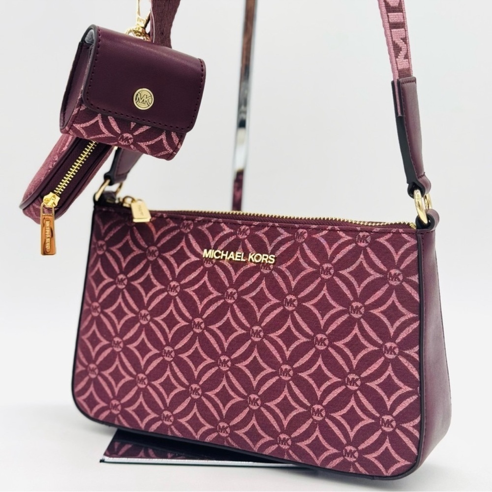 Michael Kors Jet Set Logo Crossbody Bag with Case for Apple AirPods Pro Ox Blood